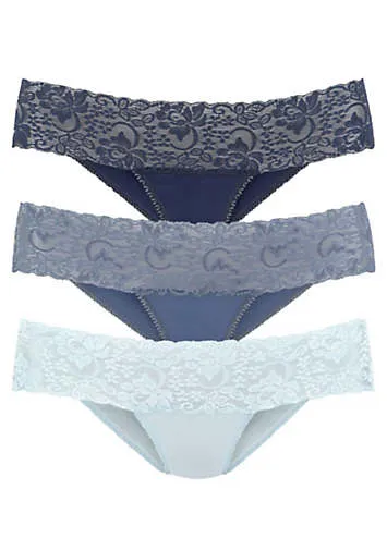 Pack of 3 Wide Lace Waistband Brazilian Briefs by LASCANA | Look Again