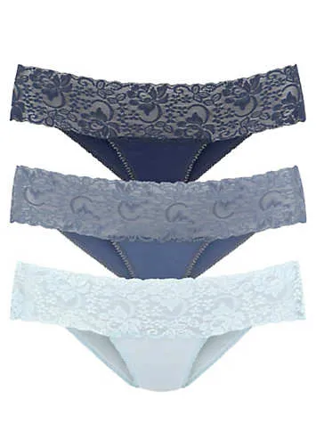 Pack of 3 Wide Lace Waistband Brazilian Briefs by LASCANA | Look Again