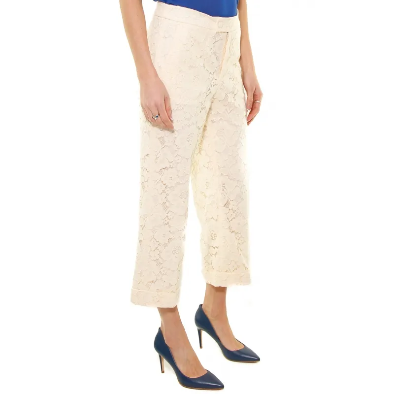 PANTALONE CROPPED PIZZO MACRAME', BEIGE