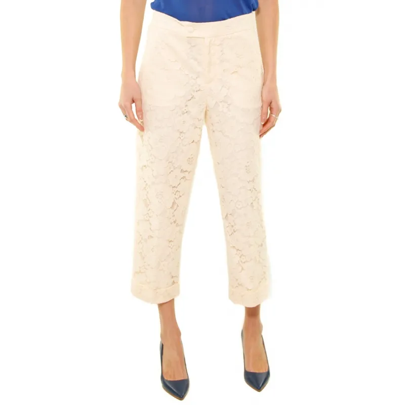 PANTALONE CROPPED PIZZO MACRAME', BEIGE