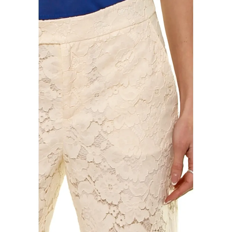 PANTALONE CROPPED PIZZO MACRAME', BEIGE