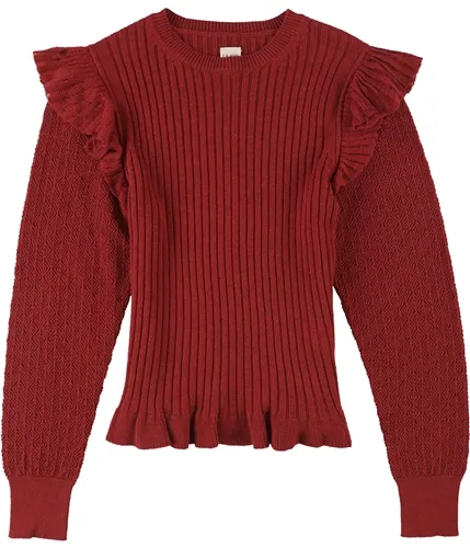 Rebecca Taylor Womens Ruffle Ribbed Pullover Sweater