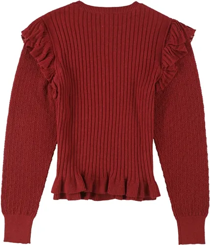 Rebecca Taylor Womens Ruffle Ribbed Pullover Sweater