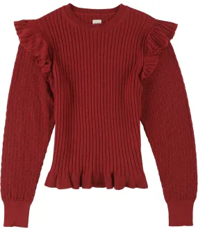 Rebecca Taylor Womens Ruffle Ribbed Pullover Sweater