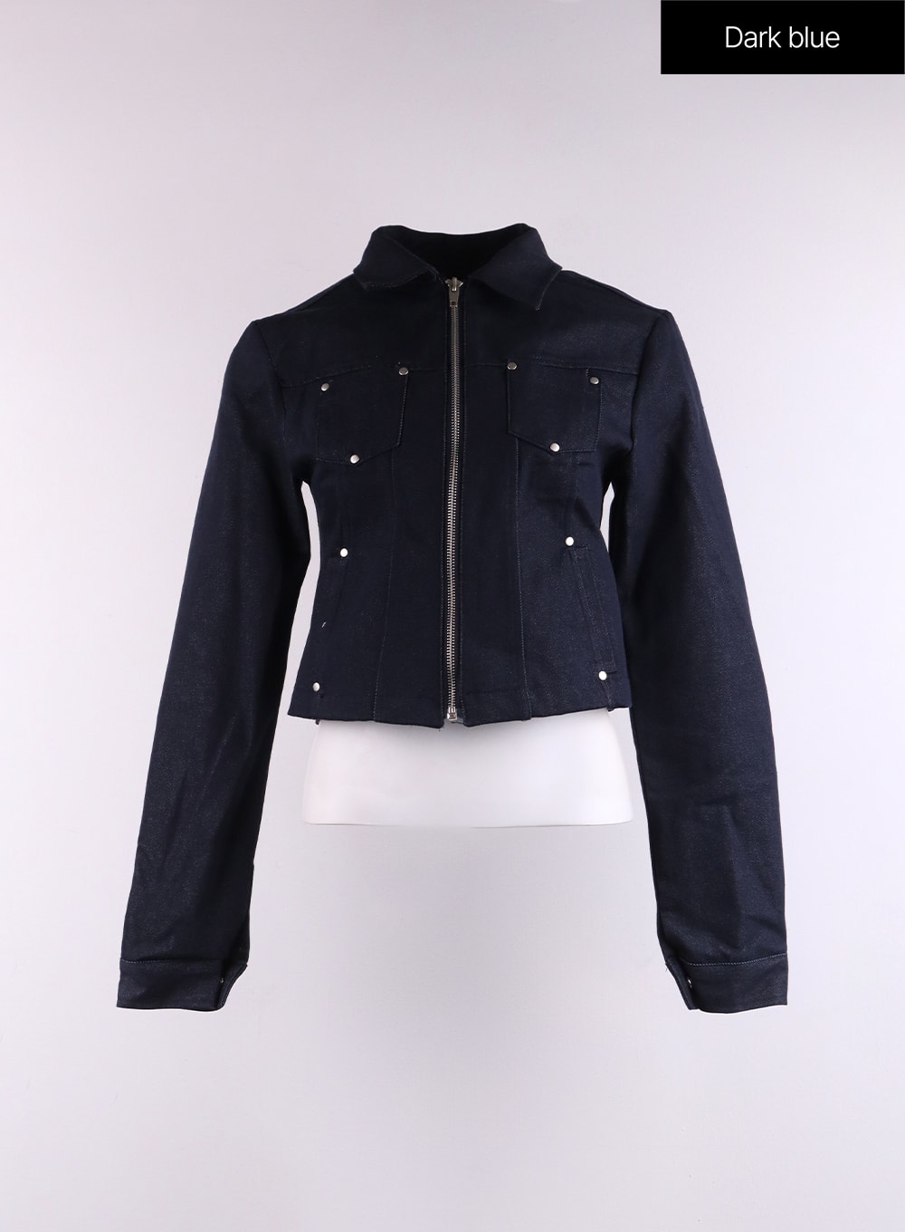 Rhinestone Zipper Denim Jacket CF401