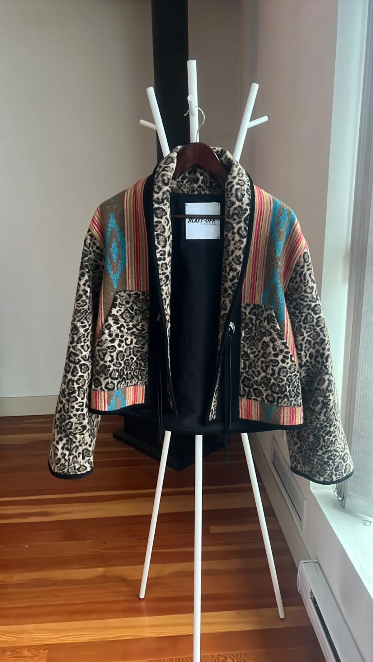 Shawled Collar Coat in Leopard Mix 