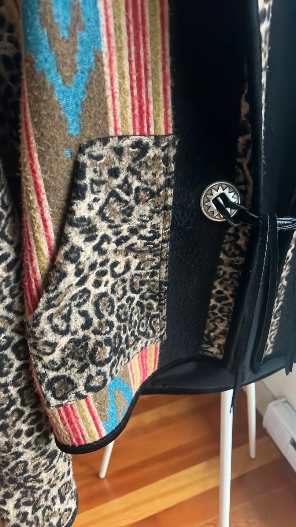 Shawled Collar Coat in Leopard Mix 