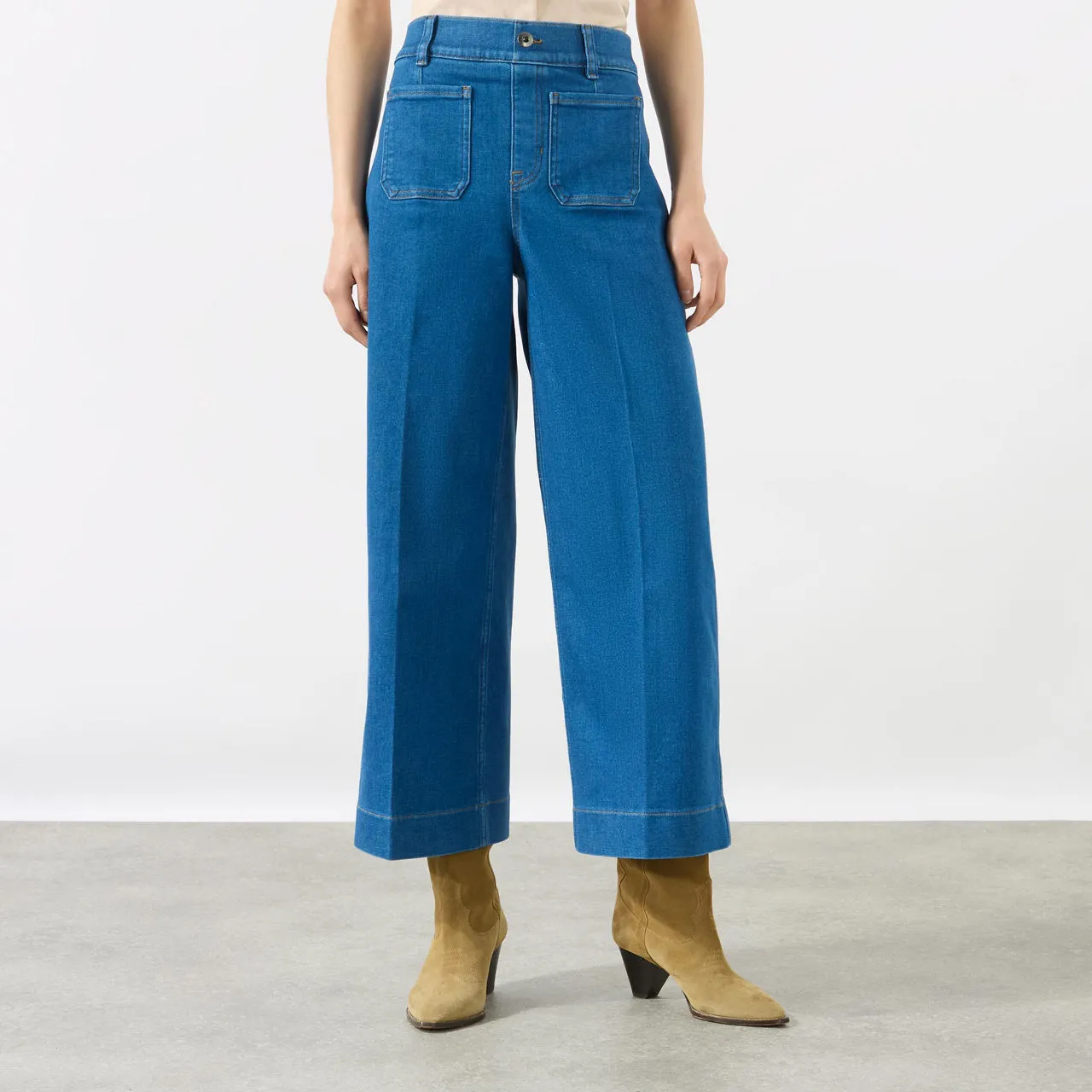 SPANX High-Rise Cropped Wide-Leg Jeans - Blue