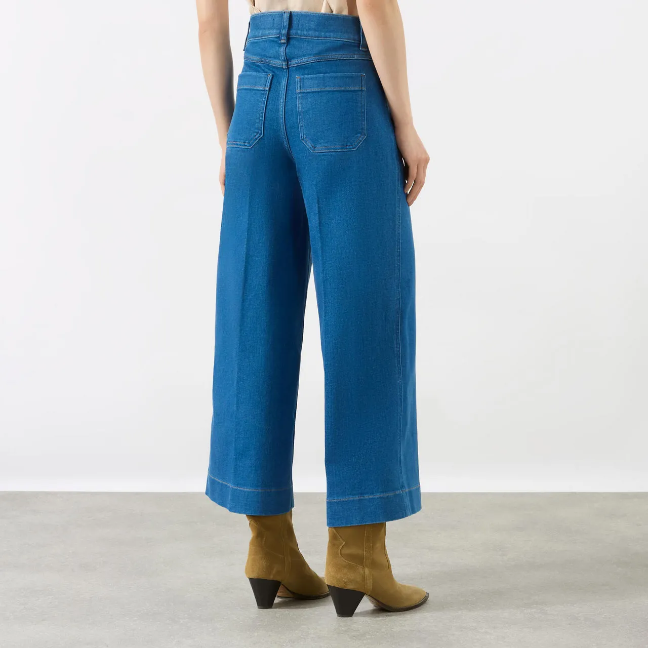 SPANX High-Rise Cropped Wide-Leg Jeans - Blue