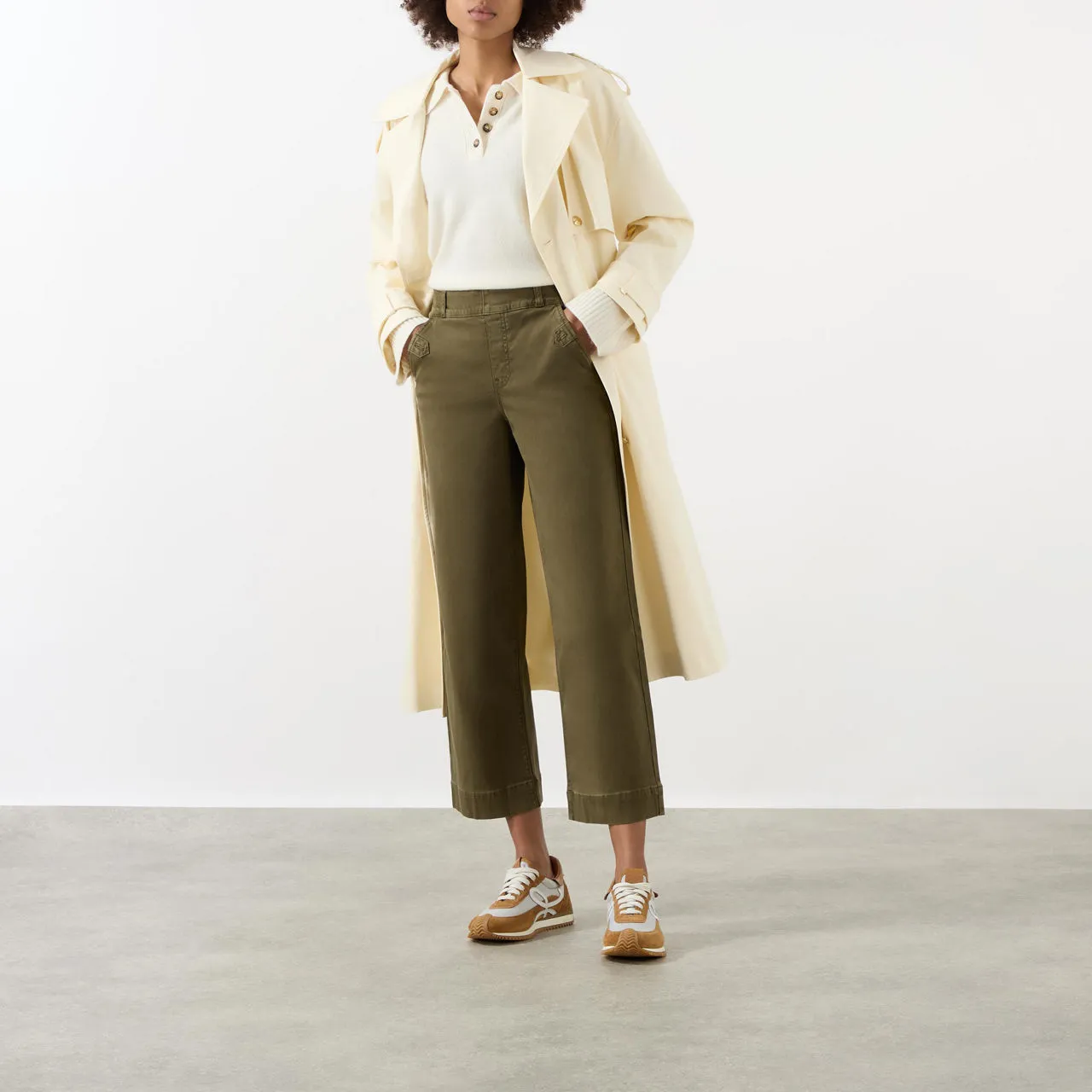 SPANX Twill Wide Leg Cropped Trousers - Green