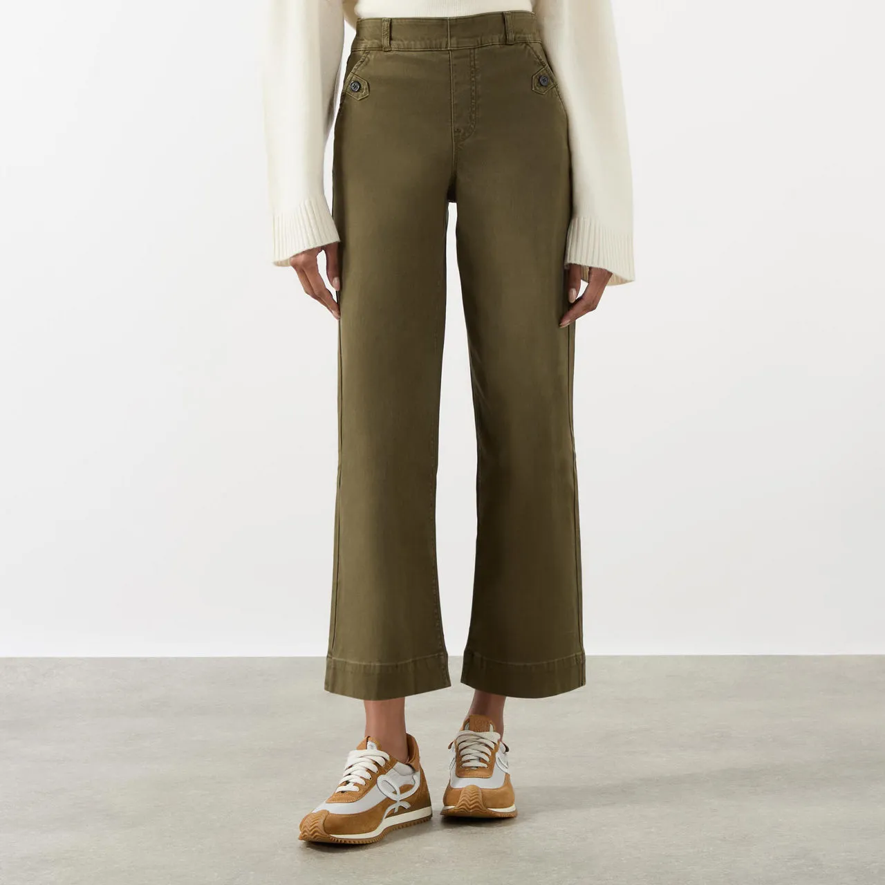 SPANX Twill Wide Leg Cropped Trousers - Green