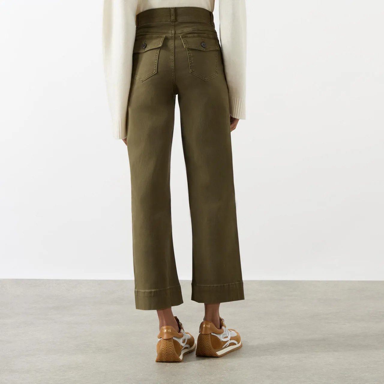 SPANX Twill Wide Leg Cropped Trousers - Green