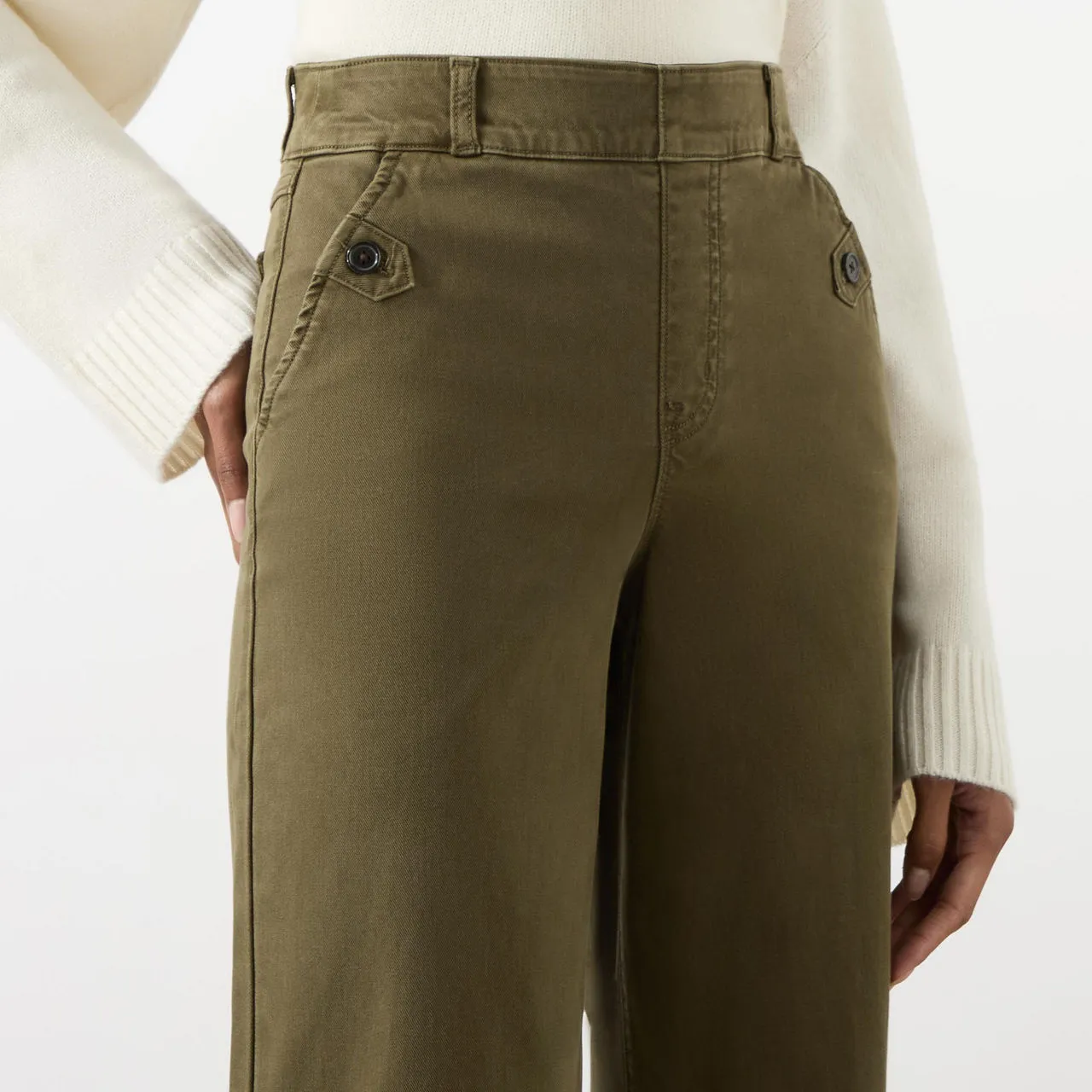 SPANX Twill Wide Leg Cropped Trousers - Green