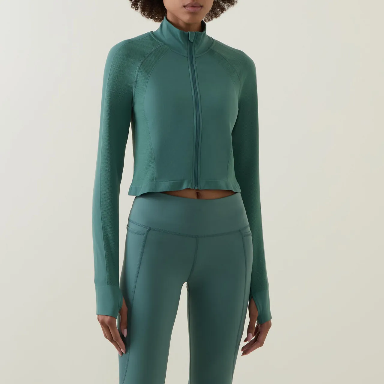 SWEATY BETTY Athlete Cropped Seamless Gym Jacket - Green