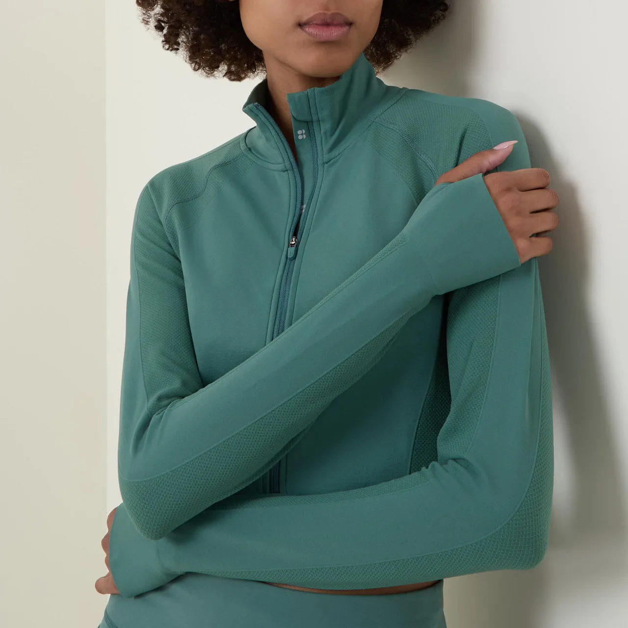 SWEATY BETTY Athlete Cropped Seamless Gym Jacket - Green