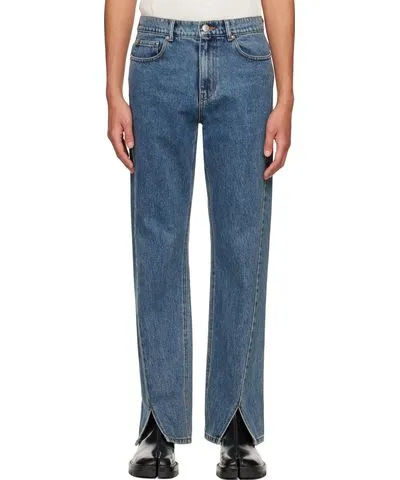 System Blue Front Slit Jeans