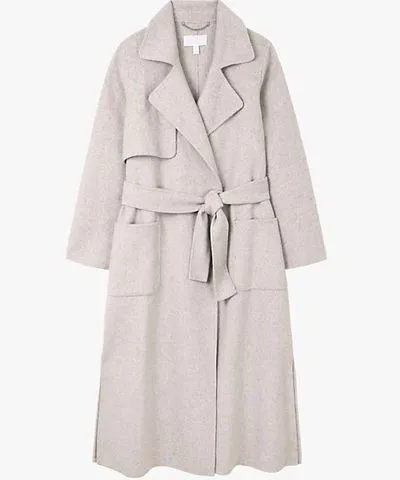 The White Company Womens Pale Grey Storm-flap double-faced wool-blend trench coat