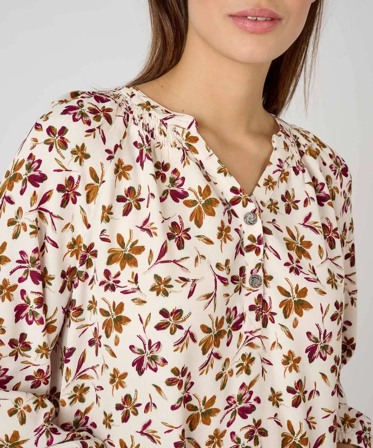 Tunisian Collar Printed Blouse