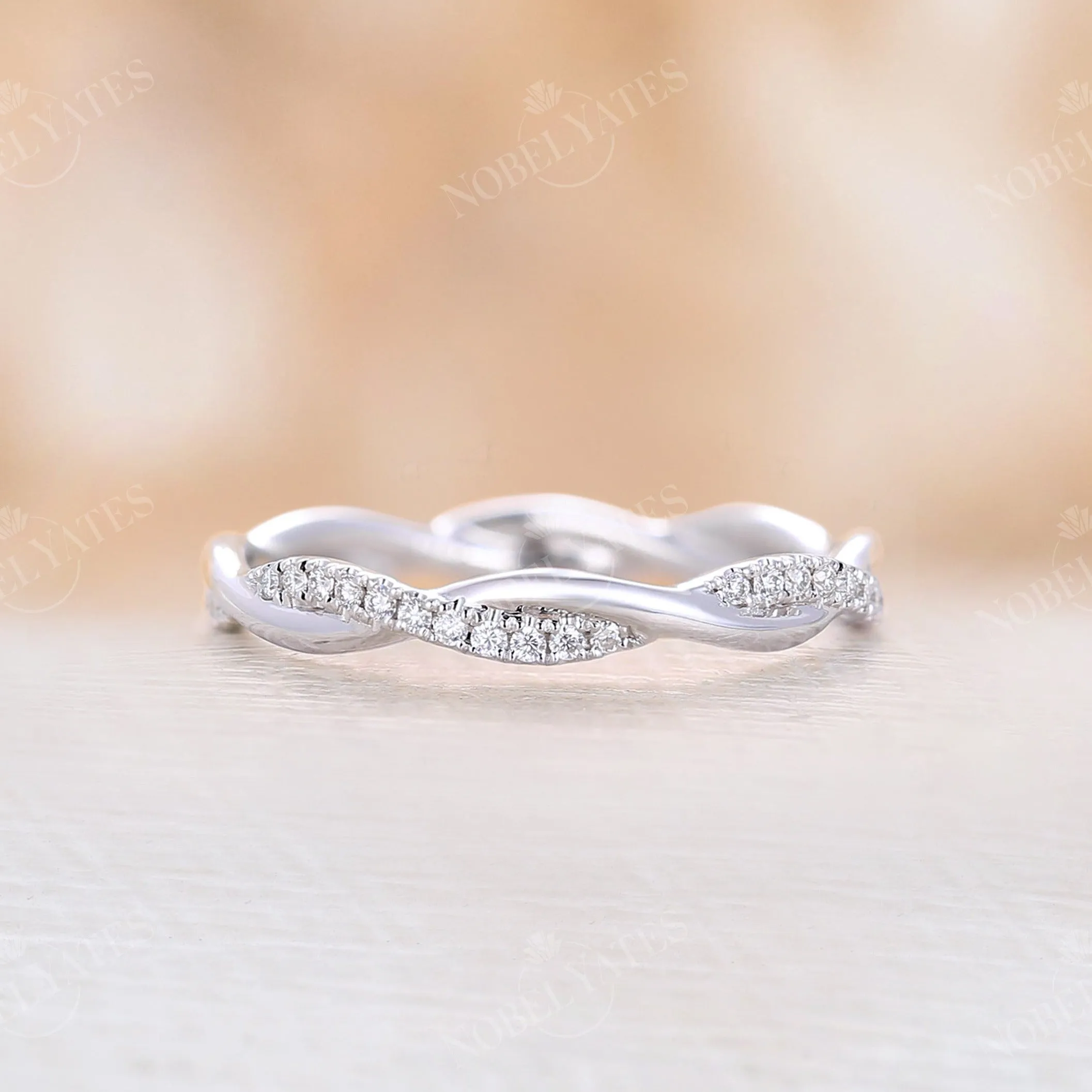 Twist Moissanite Wedding Band Classic White Gold Matching Band