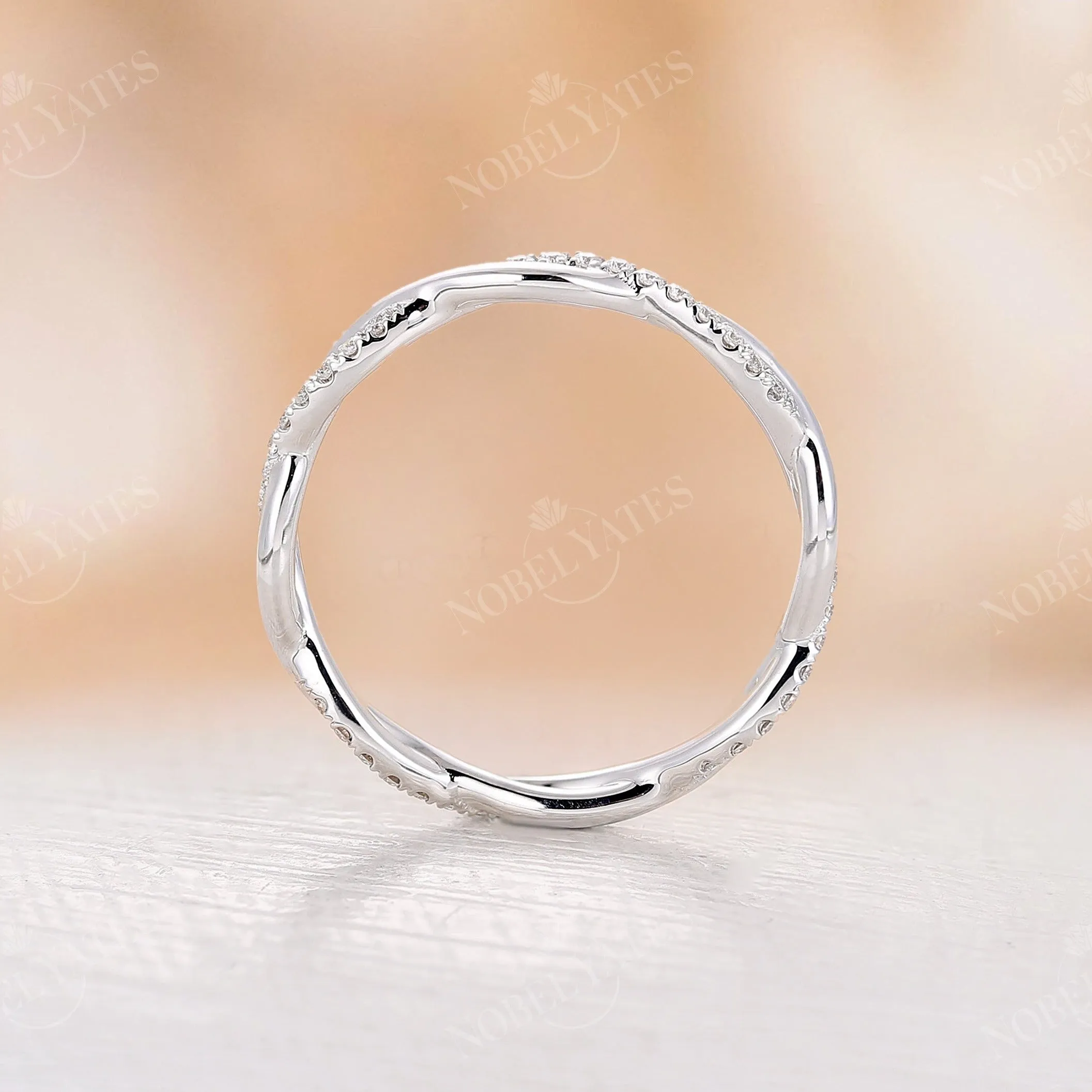 Twist Moissanite Wedding Band Classic White Gold Matching Band