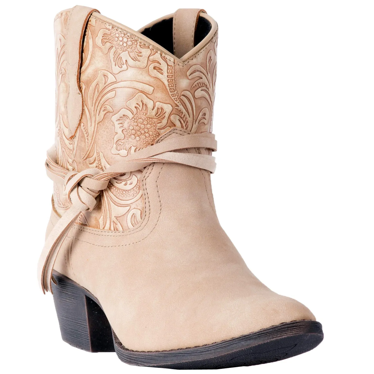 Valerie Leather Tan Tie Around Booties (DS)