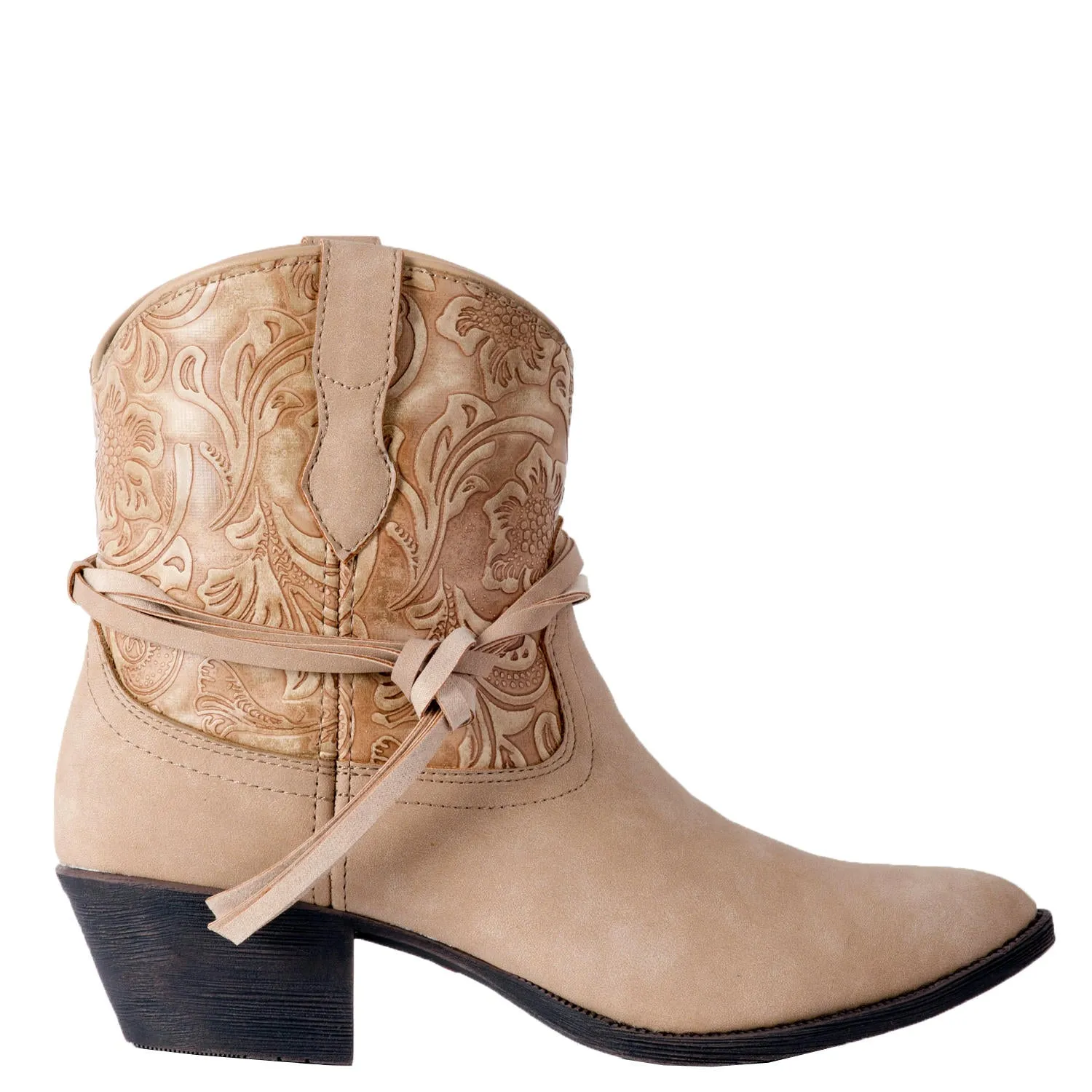 Valerie Leather Tan Tie Around Booties (DS)