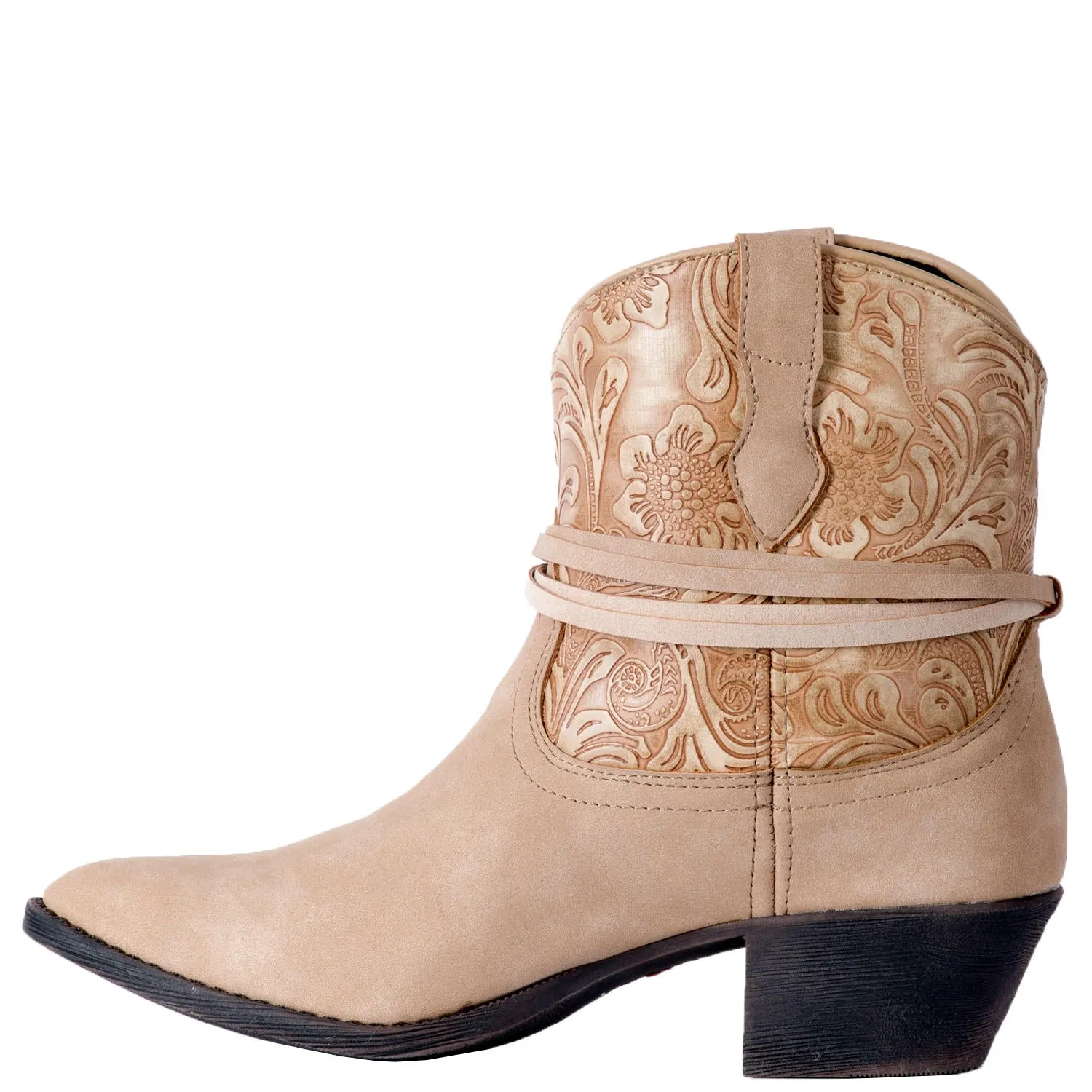 Valerie Leather Tan Tie Around Booties (DS)