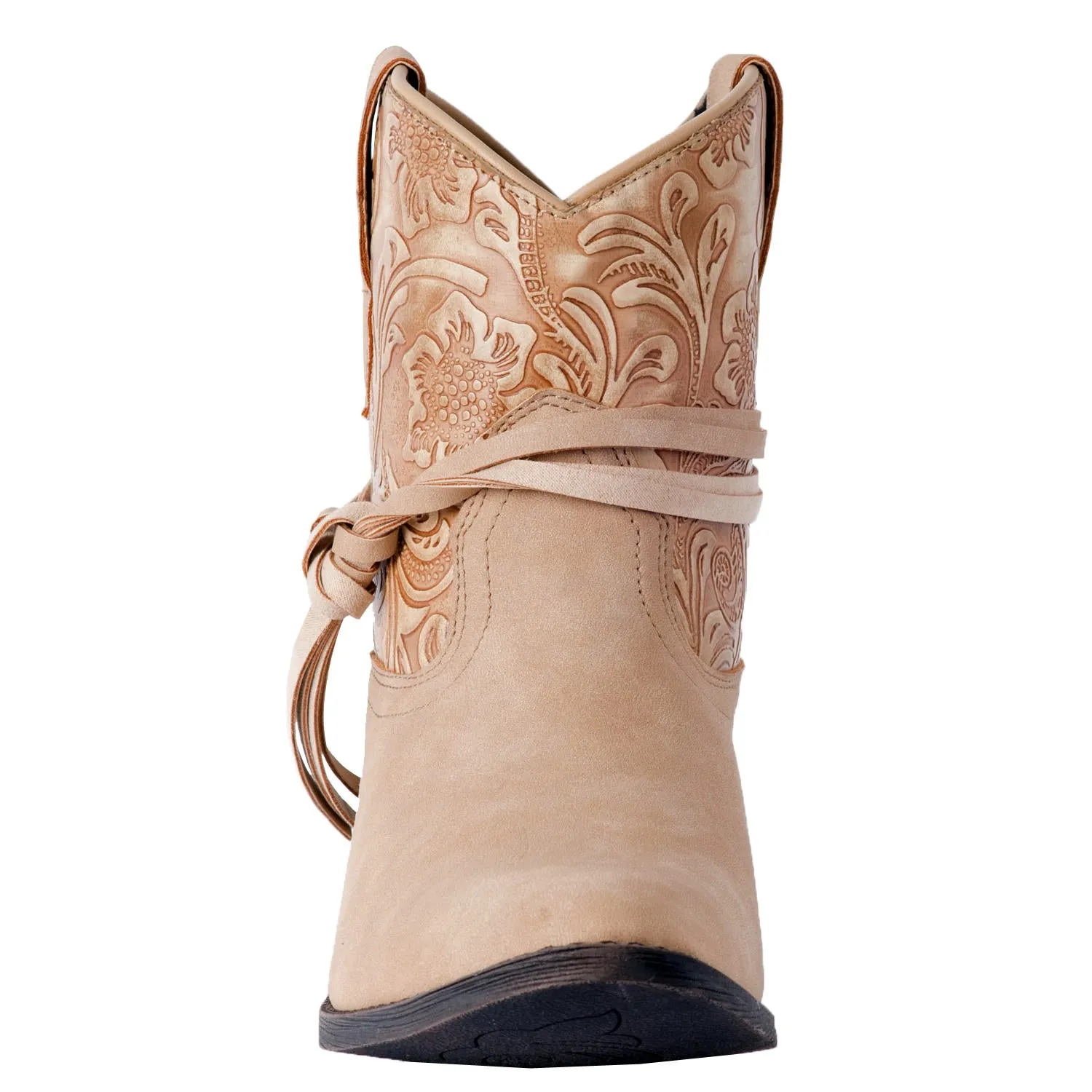 Valerie Leather Tan Tie Around Booties (DS)