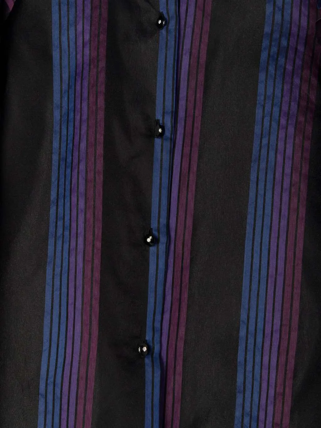 Vintage 80s party blouse with purple stripes and ruffle collar by Marion Donaldson – Small / Medium