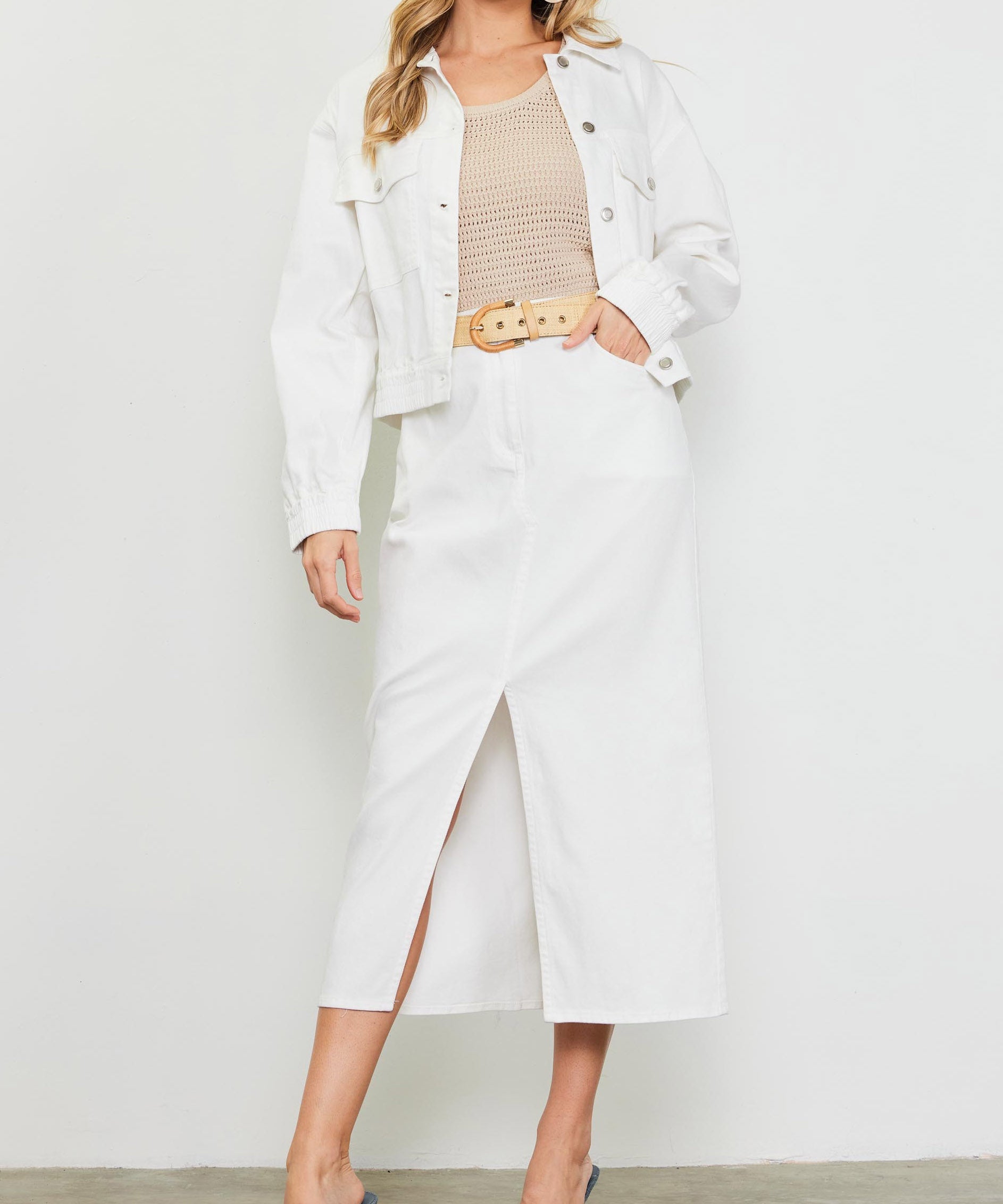 Washed Cotton Twill Jacket - White