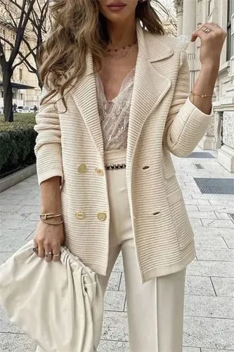 Women's Blazer Long Sleeve Blazers Button Simple Style Solid Color