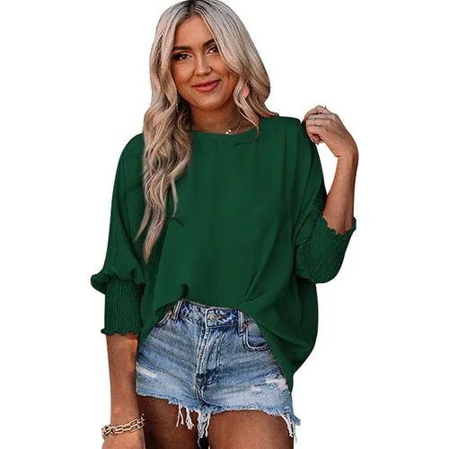 Women's Blouse Half Sleeve T-Shirts Pleated Streetwear Solid Color