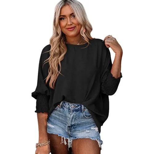 Women's Blouse Half Sleeve T-Shirts Pleated Streetwear Solid Color