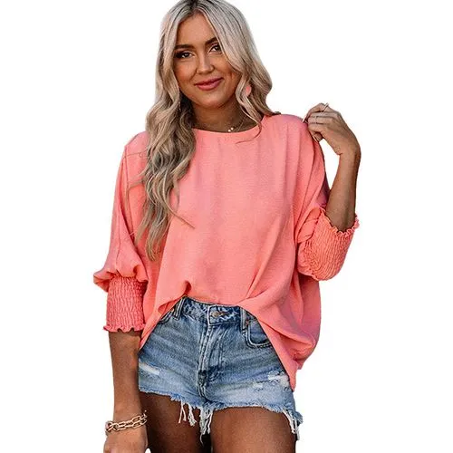 Women's Blouse Half Sleeve T-Shirts Pleated Streetwear Solid Color