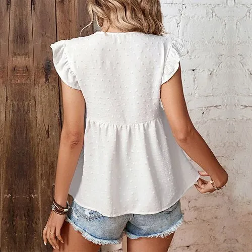 Women's Blouse Short Sleeve T-shirts Patchwork Elegant Solid Color