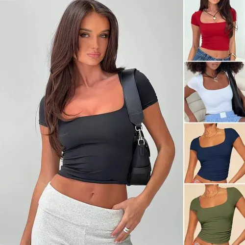 Women's Crop Top Short Sleeve T-Shirts Basic Solid Color