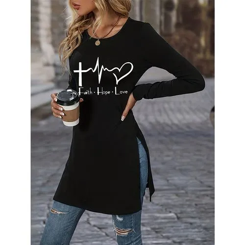 Women's T-shirt Long Sleeve T-Shirts Casual Heart Shape