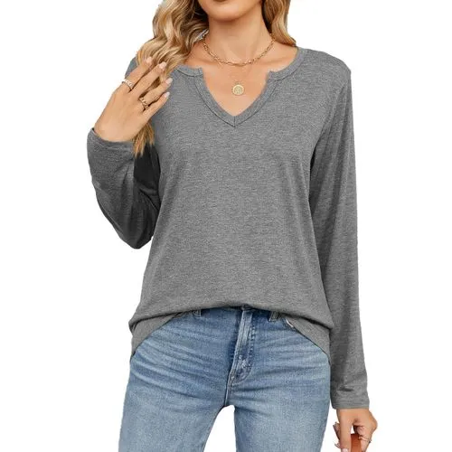 Women's T-shirt Long Sleeve T-Shirts Patchwork Casual Solid Color