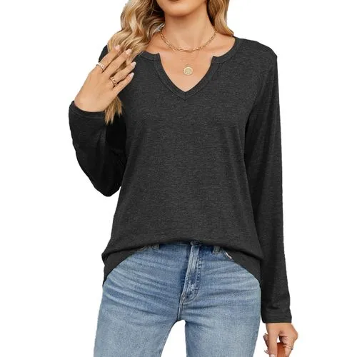 Women's T-shirt Long Sleeve T-Shirts Patchwork Casual Solid Color