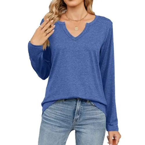 Women's T-shirt Long Sleeve T-Shirts Patchwork Casual Solid Color