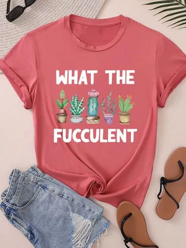 Women's T-shirt Short Sleeve T-Shirts Casual Letter Plant