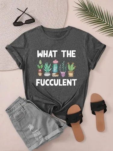 Women's T-shirt Short Sleeve T-Shirts Casual Letter Plant