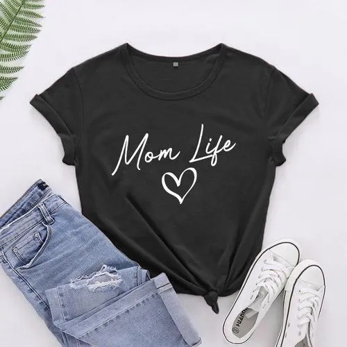 Women's T-shirt Short Sleeve T-Shirts MAMA Streetwear Letter Heart Shape