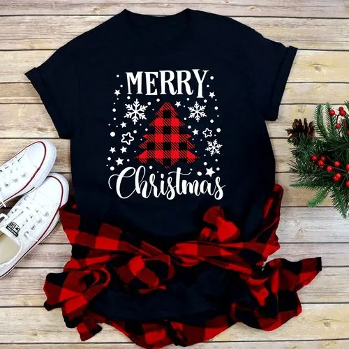 Women's T-shirt Short Sleeve T-shirts Printing Casual Christmas Tree Letter