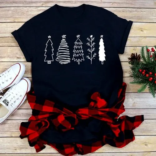 Women's T-shirt Short Sleeve T-shirts Printing Casual Christmas Tree Letter