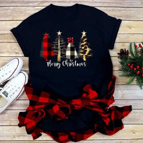 Women's T-shirt Short Sleeve T-shirts Printing Casual Christmas Tree Letter