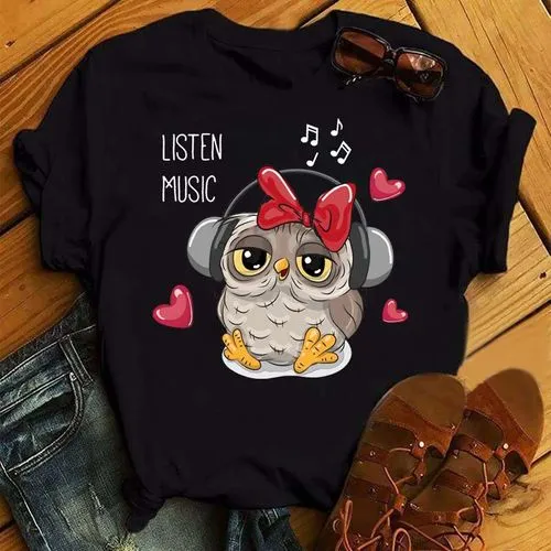 Women's T-shirt Short Sleeve T-Shirts Printing Streetwear Cartoon Owl