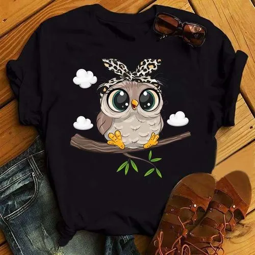 Women's T-shirt Short Sleeve T-Shirts Printing Streetwear Cartoon Owl