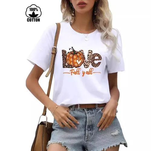 Women's T-shirt Short Sleeve T-Shirts Printing Streetwear Pumpkin Letter Leopard