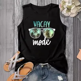 Women's Vest Sleeveless T-Shirts Printing Casual Letter Palm Tree